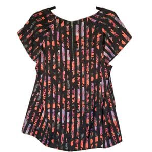 FOREVER 21 Women's Abstract Chiffon Blouse Black Orange Purple Short Sleeve L
